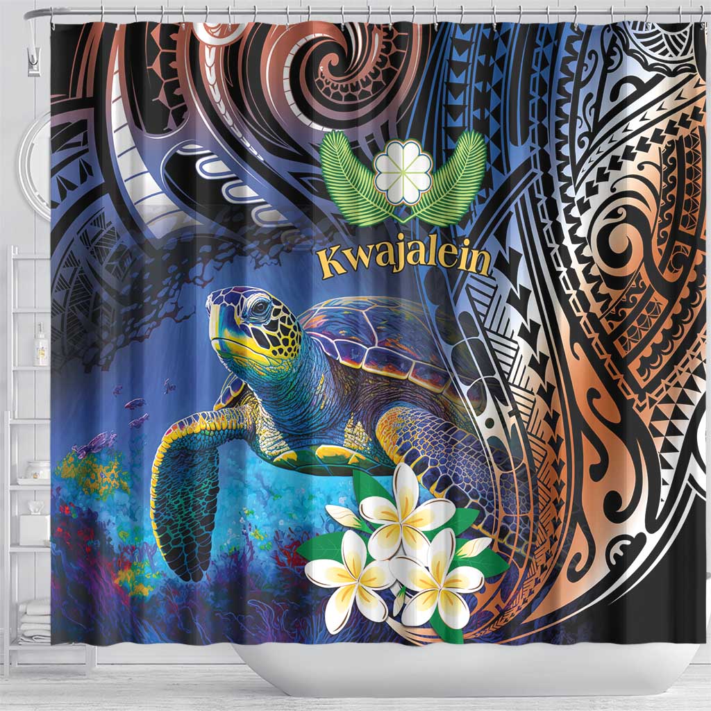 Marshall Islands Kwajalein Atoll Shower Curtain Plumeria Sea Turtle with Polynesian Tribal LT9 - Polynesian Pride