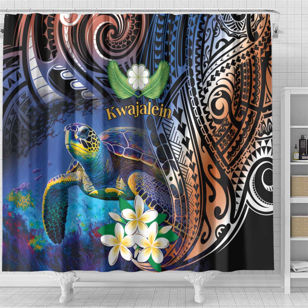 Marshall Islands Kwajalein Atoll Shower Curtain Plumeria Sea Turtle with Polynesian Tribal LT9 - Polynesian Pride
