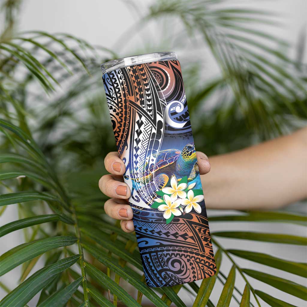 Marshall Islands Kwajalein Atoll Skinny Tumbler Plumeria Sea Turtle with Polynesian Tribal LT9 - Polynesian Pride
