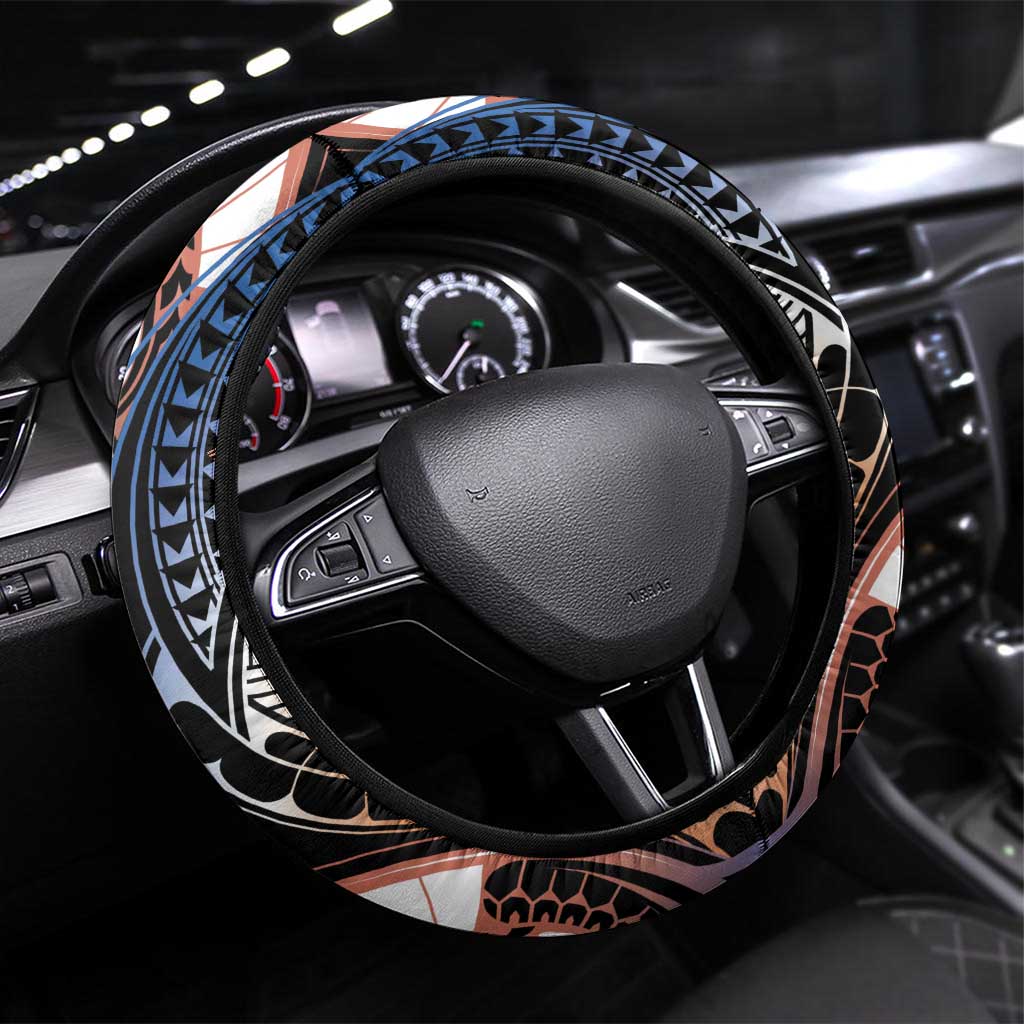 Marshall Islands Kwajalein Atoll Steering Wheel Cover Plumeria Sea Turtle with Polynesian Tribal LT9 Universal Fit Blue - Polynesian Pride
