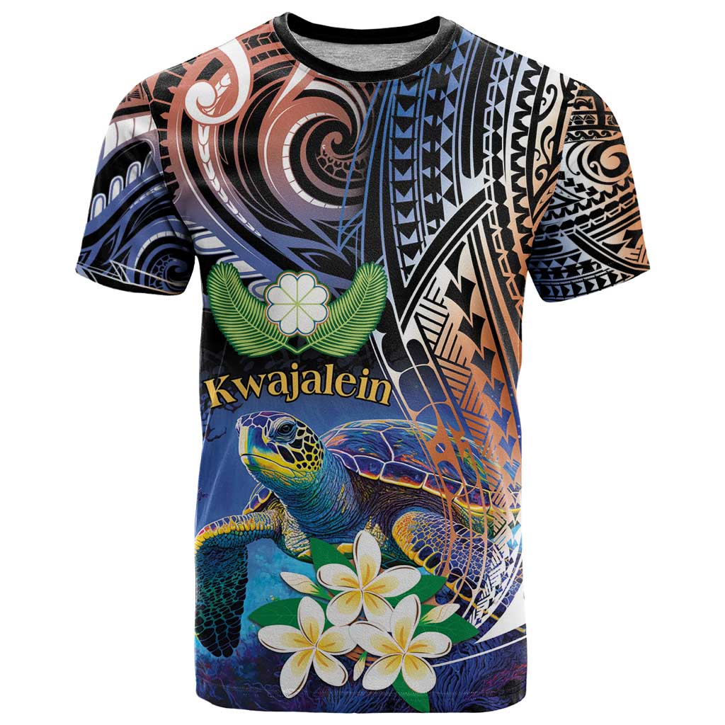 Marshall Islands Kwajalein Atoll T Shirt Plumeria Sea Turtle with Polynesian Tribal LT9 Blue - Polynesian Pride