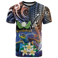 Marshall Islands Kwajalein Atoll T Shirt Plumeria Sea Turtle with Polynesian Tribal LT9 Blue - Polynesian Pride
