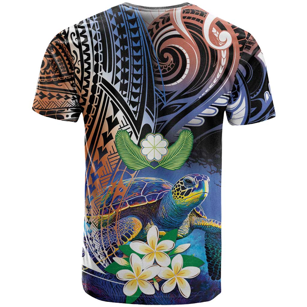Marshall Islands Kwajalein Atoll T Shirt Plumeria Sea Turtle with Polynesian Tribal LT9 - Polynesian Pride
