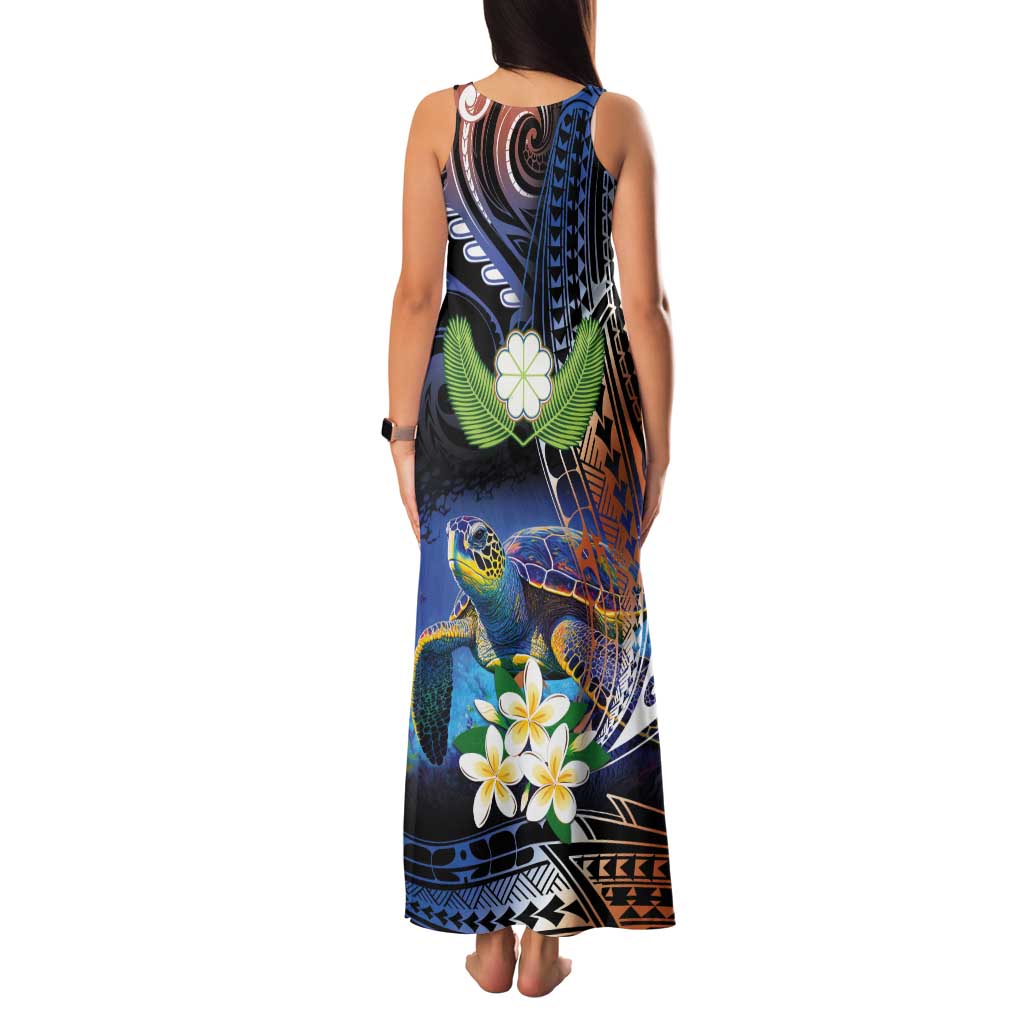 Marshall Islands Kwajalein Atoll Tank Maxi Dress Plumeria Sea Turtle with Polynesian Tribal LT9 - Polynesian Pride