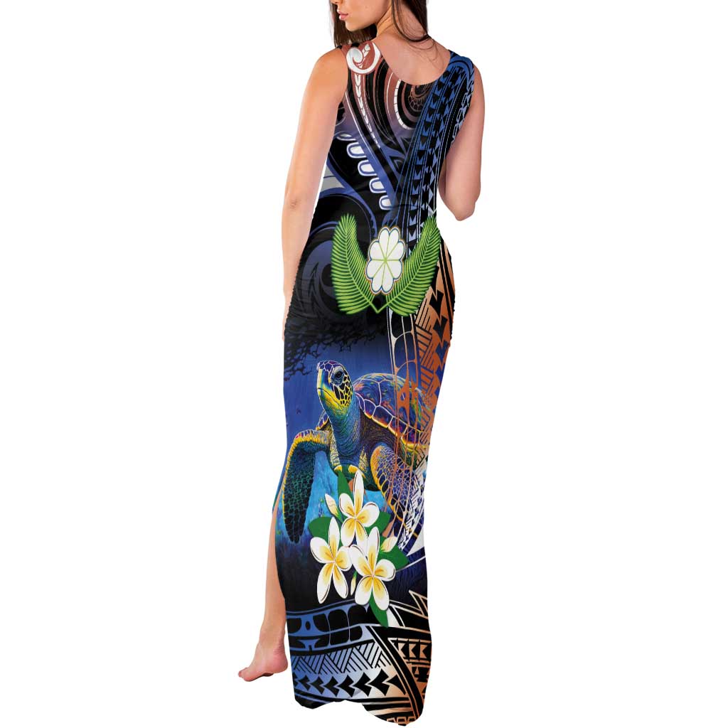 Marshall Islands Kwajalein Atoll Tank Maxi Dress Plumeria Sea Turtle with Polynesian Tribal LT9 - Polynesian Pride
