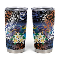 Marshall Islands Kwajalein Atoll Tumbler Cup Plumeria Sea Turtle with Polynesian Tribal LT9 Blue - Polynesian Pride
