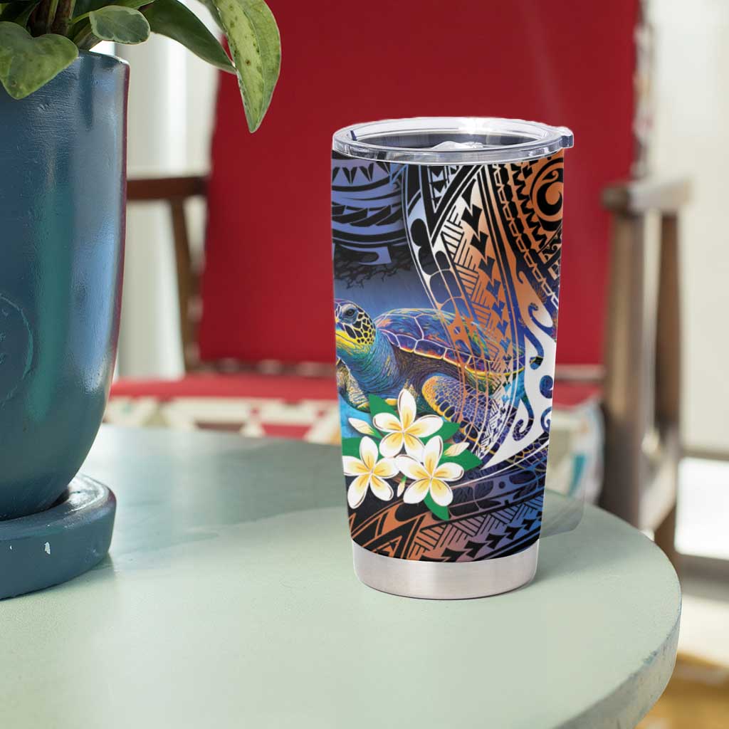 Marshall Islands Kwajalein Atoll Tumbler Cup Plumeria Sea Turtle with Polynesian Tribal LT9 - Polynesian Pride