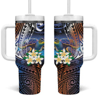 Marshall Islands Kwajalein Atoll Tumbler With Handle Plumeria Sea Turtle with Polynesian Tribal LT9 One Size: 40 oz Blue - Polynesian Pride