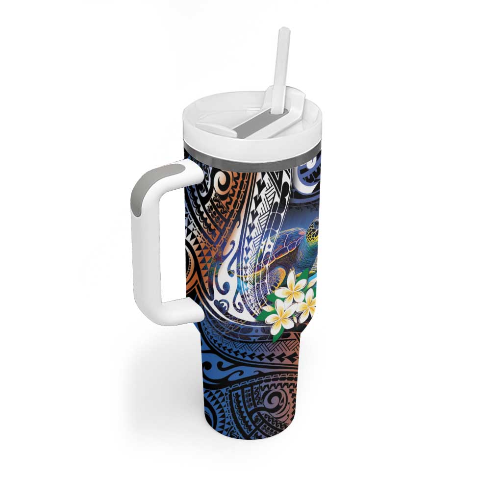Marshall Islands Kwajalein Atoll Tumbler With Handle Plumeria Sea Turtle with Polynesian Tribal LT9 - Polynesian Pride