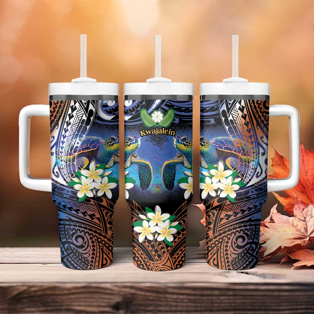 Marshall Islands Kwajalein Atoll Tumbler With Handle Plumeria Sea Turtle with Polynesian Tribal LT9 - Polynesian Pride