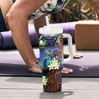 Marshall Islands Kwajalein Atoll Tumbler With Handle Plumeria Sea Turtle with Polynesian Tribal LT9 - Polynesian Pride