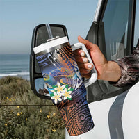 Marshall Islands Kwajalein Atoll Tumbler With Handle Plumeria Sea Turtle with Polynesian Tribal LT9 - Polynesian Pride
