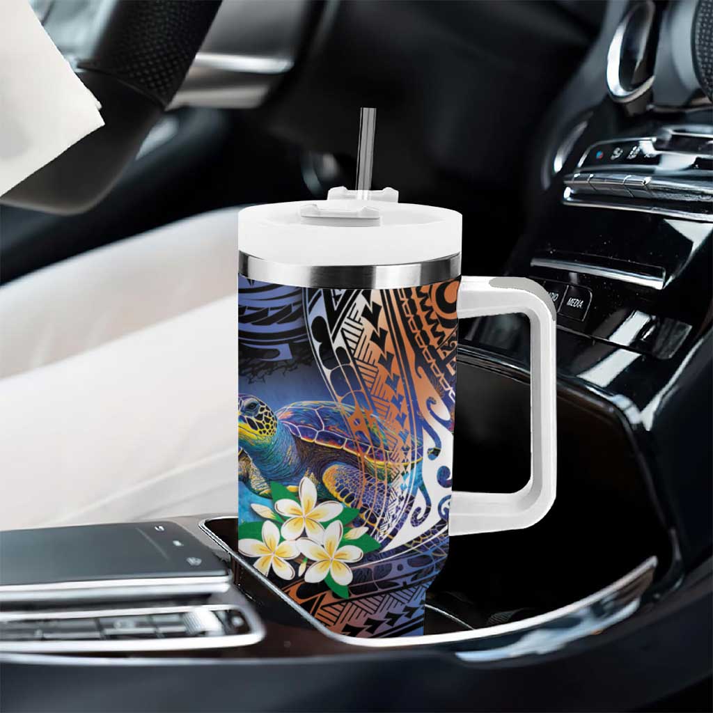Marshall Islands Kwajalein Atoll Tumbler With Handle Plumeria Sea Turtle with Polynesian Tribal LT9 - Polynesian Pride