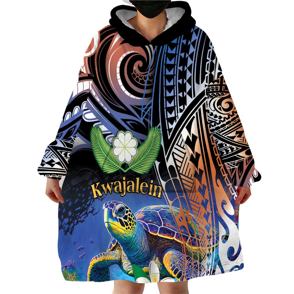 Marshall Islands Kwajalein Atoll Wearable Blanket Hoodie Plumeria Sea Turtle with Polynesian Tribal LT9 - Polynesian Pride
