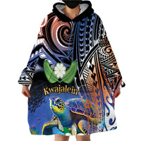 Marshall Islands Kwajalein Atoll Wearable Blanket Hoodie Plumeria Sea Turtle with Polynesian Tribal LT9 - Polynesian Pride
