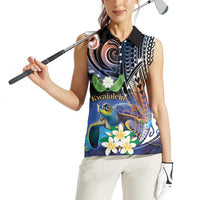 Marshall Islands Kwajalein Atoll Women Sleeveless Polo Shirt Plumeria Sea Turtle with Polynesian Tribal LT9 - Polynesian Pride