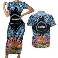 Personalised Nukuoro Micronesia Atoll Couples Matching Short Sleeve Bodycon Dress and Hawaiian Shirt with Pacific Coral Reef LT9 Blue - Polynesian Pride
