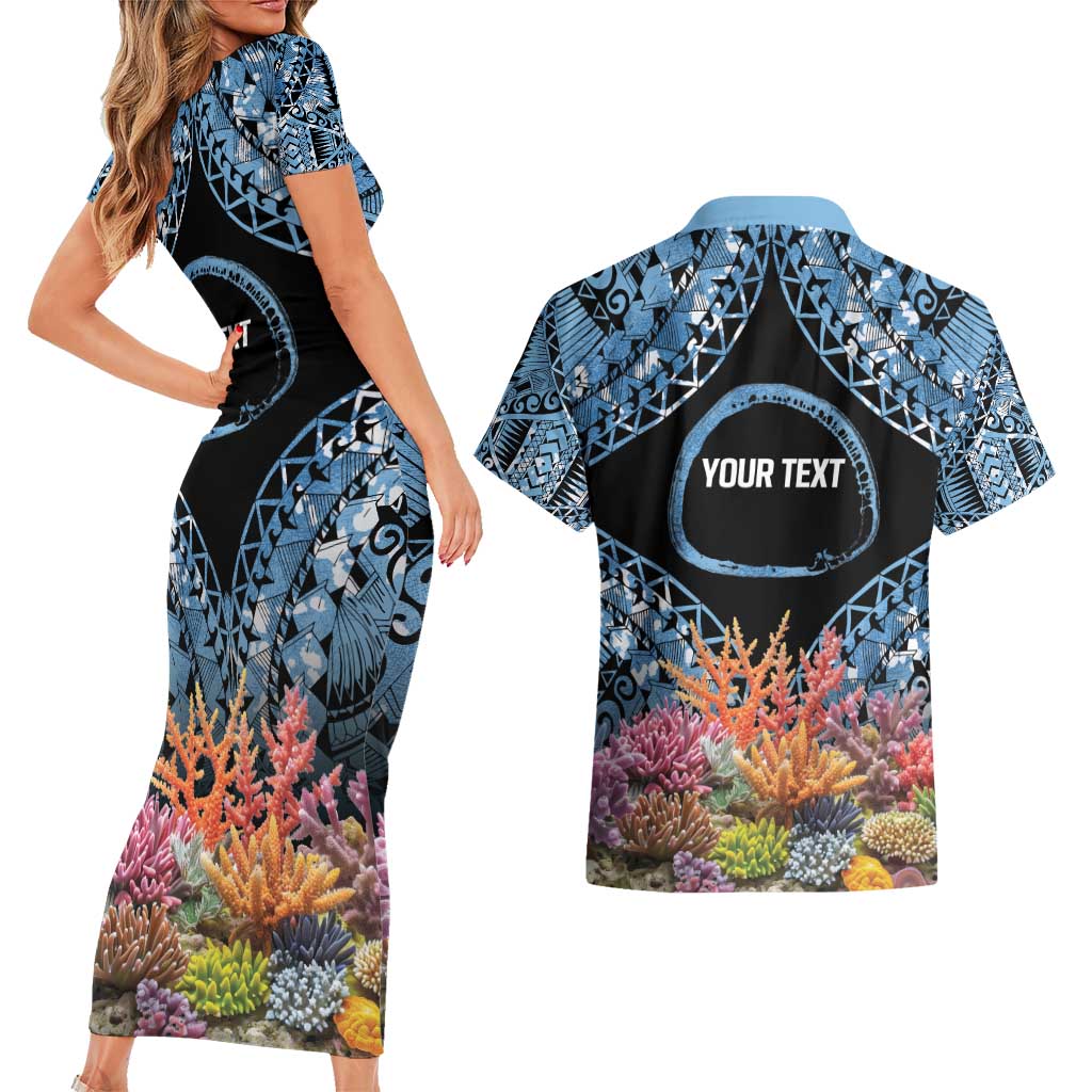 Personalised Nukuoro Micronesia Atoll Couples Matching Short Sleeve Bodycon Dress and Hawaiian Shirt with Pacific Coral Reef LT9 - Polynesian Pride