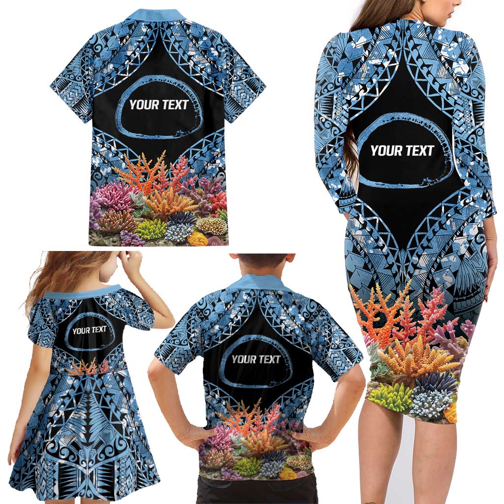 Personalised Nukuoro Micronesia Atoll Family Matching Long Sleeve Bodycon Dress and Hawaiian Shirt with Pacific Coral Reef LT9 - Polynesian Pride