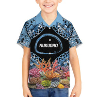 Personalised Nukuoro Micronesia Atoll Family Matching Long Sleeve Bodycon Dress and Hawaiian Shirt with Pacific Coral Reef LT9 Son's Shirt Blue - Polynesian Pride