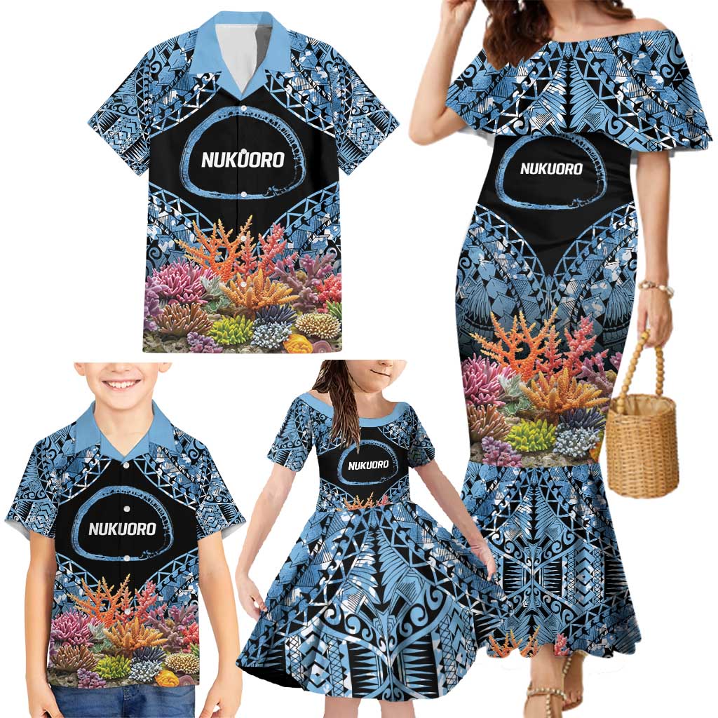 Personalised Nukuoro Micronesia Atoll Family Matching Mermaid Dress and Hawaiian Shirt with Pacific Coral Reef LT9 - Polynesian Pride