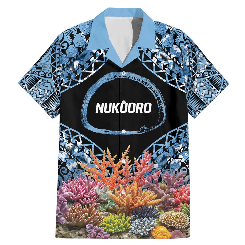 Personalised Nukuoro Micronesia Atoll Family Matching Mermaid Dress and Hawaiian Shirt with Pacific Coral Reef LT9 Dad's Shirt - Short Sleeve Blue - Polynesian Pride