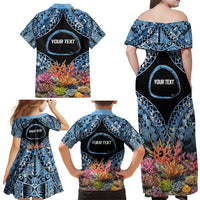 Personalised Nukuoro Micronesia Atoll Family Matching Off Shoulder Maxi Dress and Hawaiian Shirt with Pacific Coral Reef LT9 - Polynesian Pride