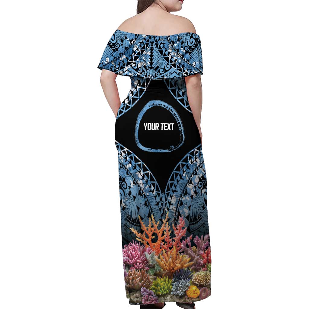 Personalised Nukuoro Micronesia Atoll Family Matching Off Shoulder Maxi Dress and Hawaiian Shirt with Pacific Coral Reef LT9 - Polynesian Pride