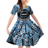 Personalised Nukuoro Micronesia Atoll Family Matching Off Shoulder Short Dress and Hawaiian Shirt with Pacific Coral Reef LT9 Daughter's Dress Blue - Polynesian Pride