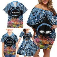Personalised Nukuoro Micronesia Atoll Family Matching Off Shoulder Short Dress and Hawaiian Shirt with Pacific Coral Reef LT9 - Polynesian Pride