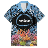 Personalised Nukuoro Micronesia Atoll Family Matching Off Shoulder Short Dress and Hawaiian Shirt with Pacific Coral Reef LT9 Dad's Shirt - Short Sleeve Blue - Polynesian Pride
