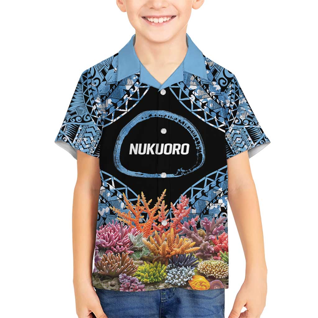 Personalised Nukuoro Micronesia Atoll Family Matching Summer Maxi Dress and Hawaiian Shirt with Pacific Coral Reef LT9 Son's Shirt Blue - Polynesian Pride