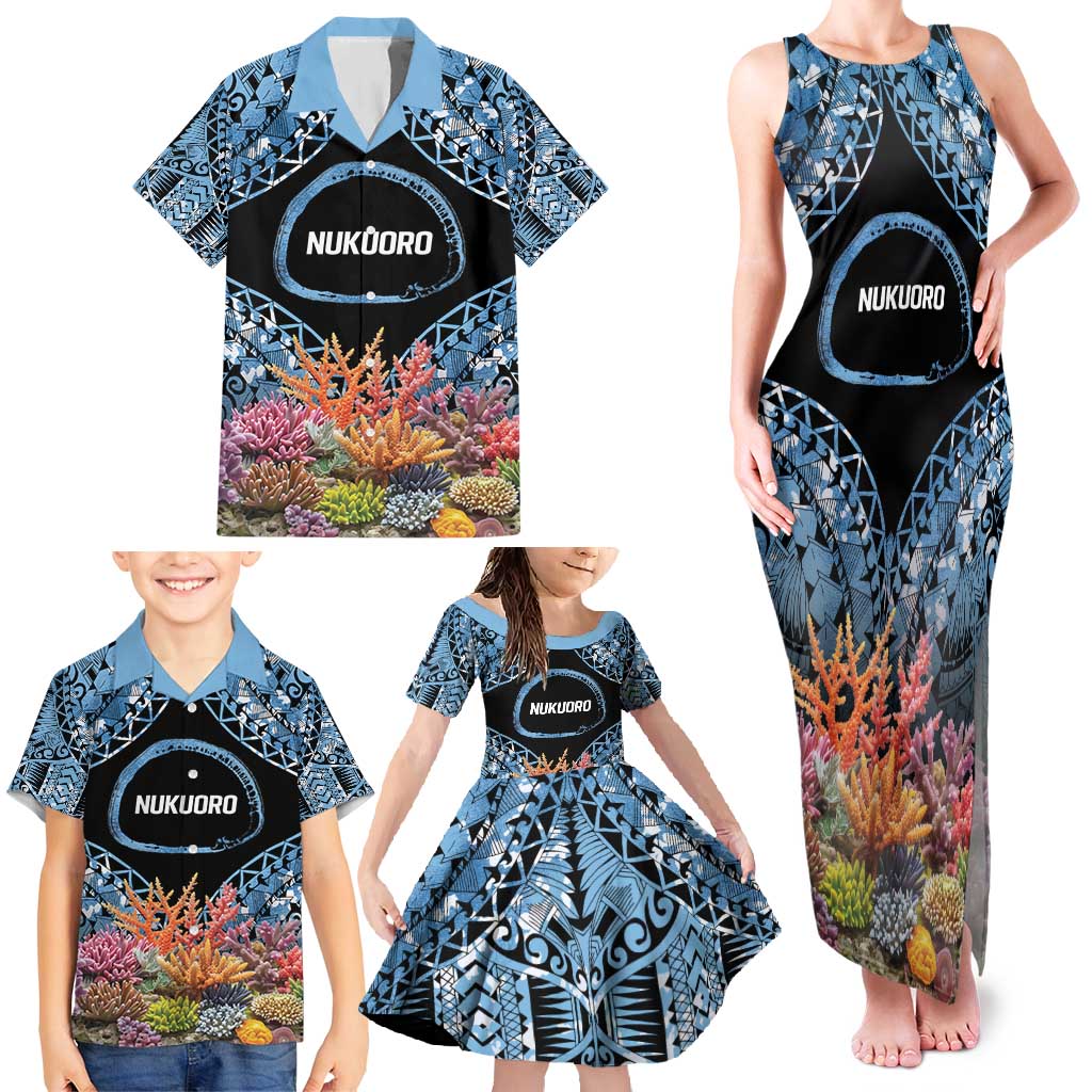 Personalised Nukuoro Micronesia Atoll Family Matching Tank Maxi Dress and Hawaiian Shirt with Pacific Coral Reef LT9 - Polynesian Pride