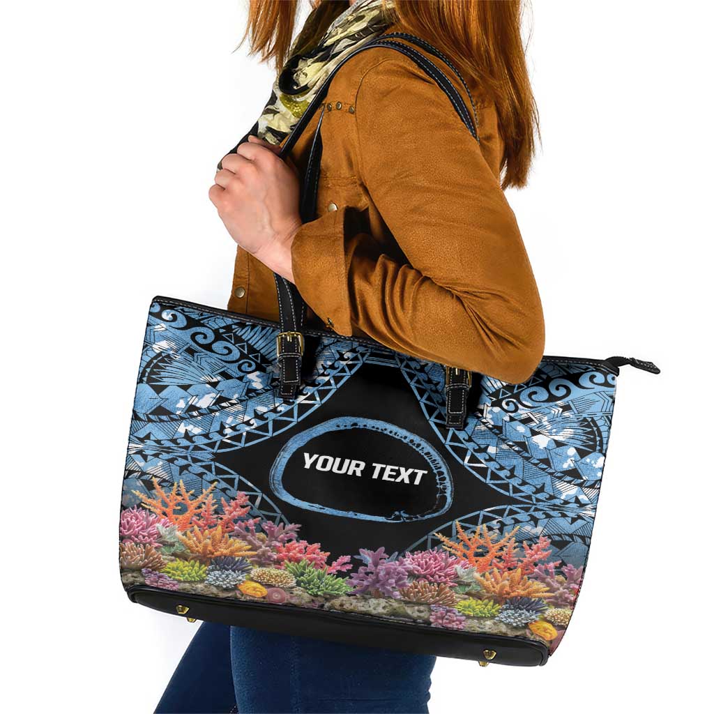 Personalised Nukuoro Micronesia Atoll Leather Tote Bag with Pacific Coral Reef LT9 Blue - Polynesian Pride