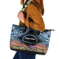 Personalised Nukuoro Micronesia Atoll Leather Tote Bag with Pacific Coral Reef LT9 Blue - Polynesian Pride
