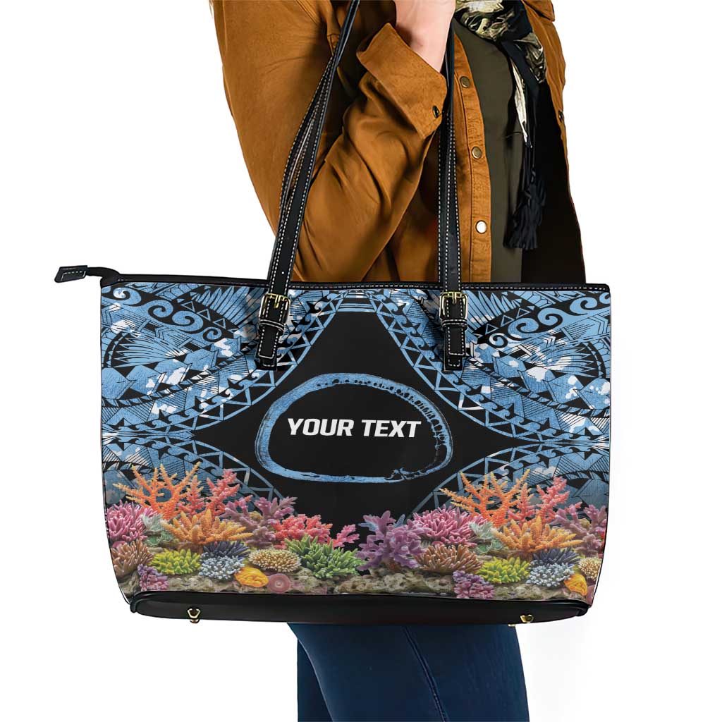 Personalised Nukuoro Micronesia Atoll Leather Tote Bag with Pacific Coral Reef LT9 - Polynesian Pride