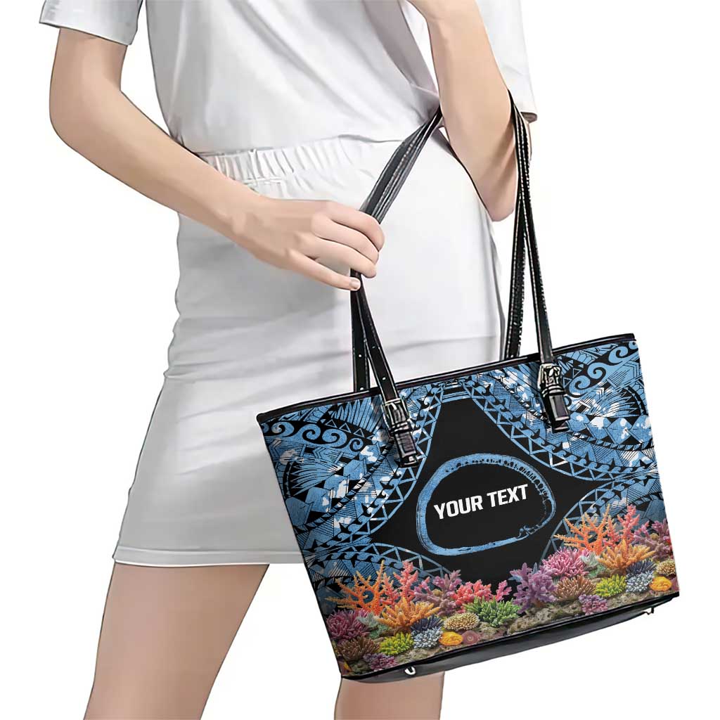 Personalised Nukuoro Micronesia Atoll Leather Tote Bag with Pacific Coral Reef LT9 - Polynesian Pride