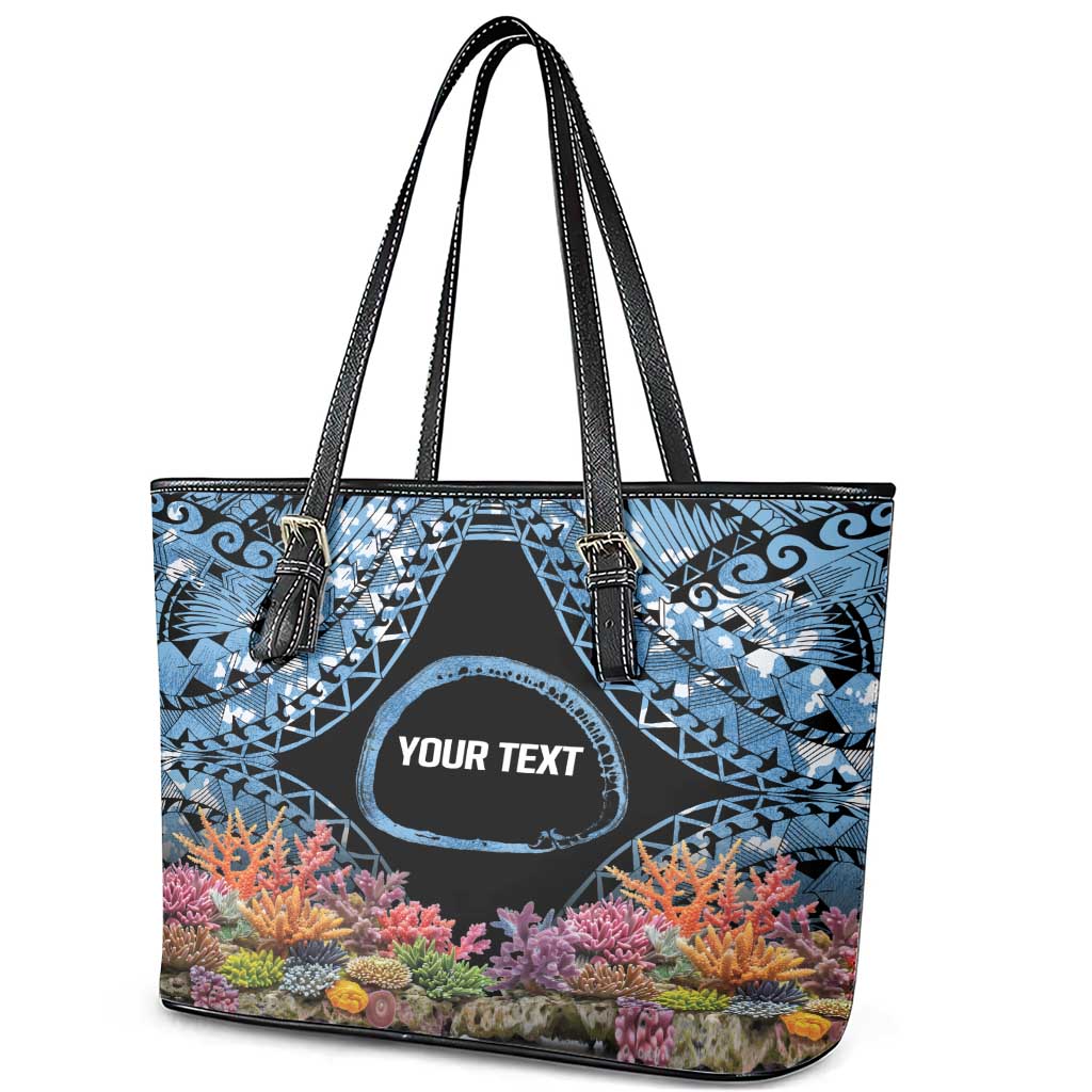 Personalised Nukuoro Micronesia Atoll Leather Tote Bag with Pacific Coral Reef LT9 - Polynesian Pride