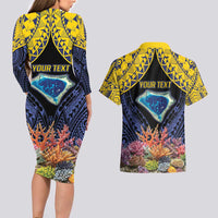 Tokelau Atafu Atoll Personalised Couples Matching Long Sleeve Bodycon Dress and Hawaiian Shirt Pacific Coral Reef Vibe LT9 - Polynesian Pride