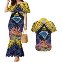 Tokelau Atafu Atoll Personalised Couples Matching Mermaid Dress and Hawaiian Shirt Pacific Coral Reef Vibe LT9 Gold - Polynesian Pride