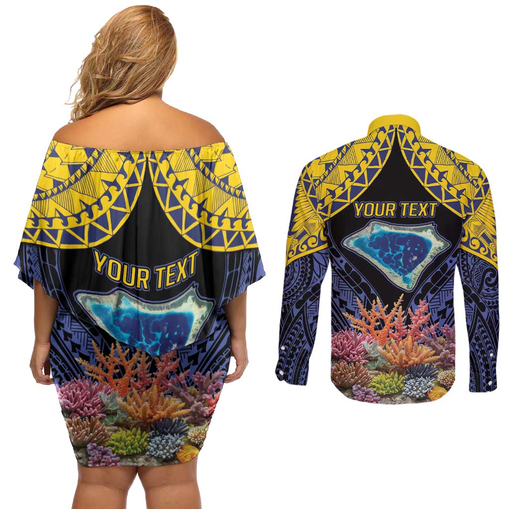 Tokelau Atafu Atoll Personalised Couples Matching Off Shoulder Short Dress and Long Sleeve Button Shirt Pacific Coral Reef Vibe