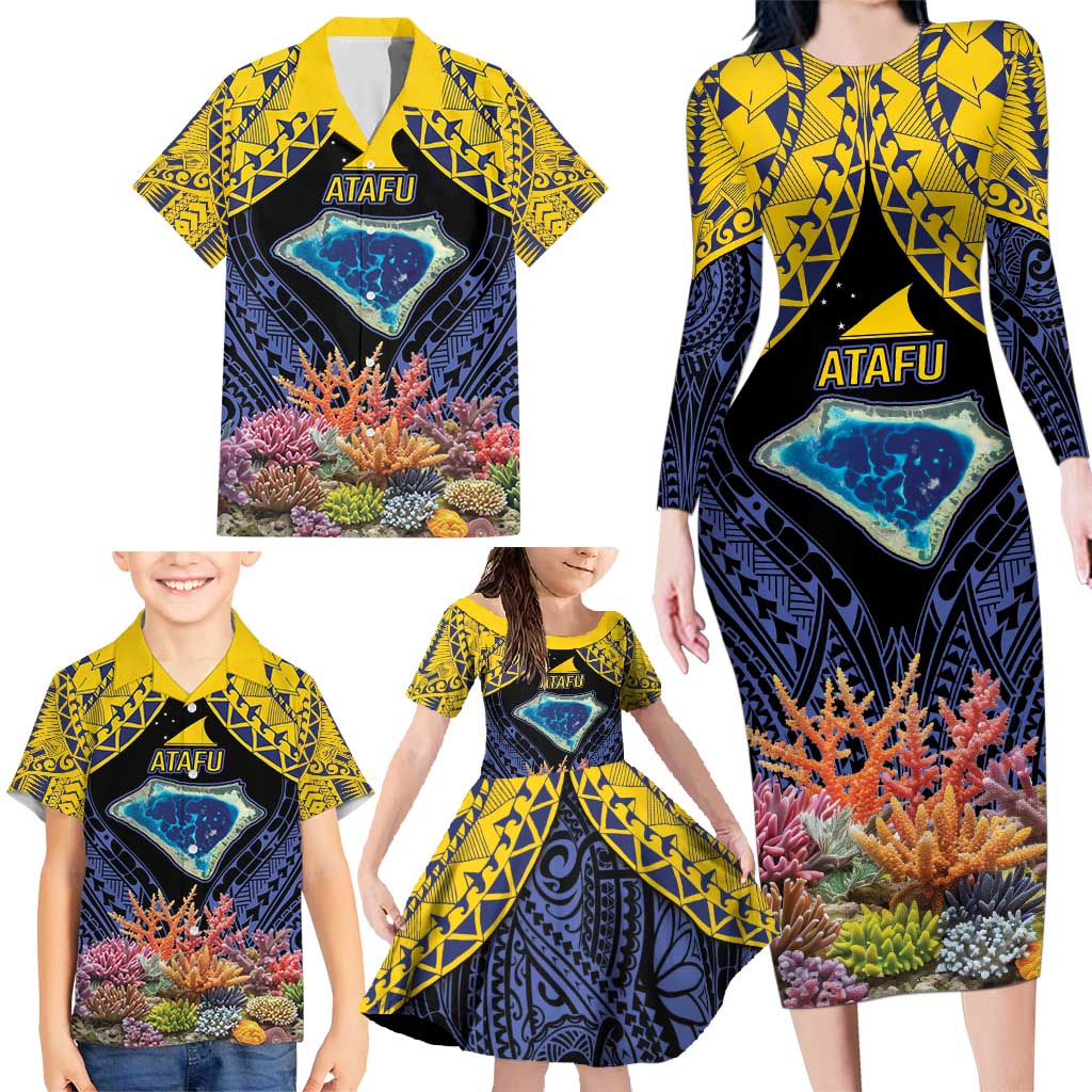 Tokelau Atafu Atoll Personalised Family Matching Long Sleeve Bodycon Dress and Hawaiian Shirt Pacific Coral Reef Vibe LT9 - Polynesian Pride