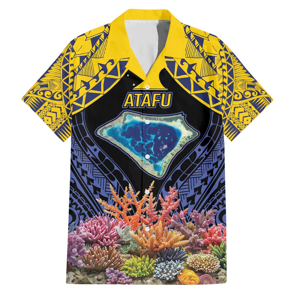 Tokelau Atafu Atoll Personalised Family Matching Mermaid Dress and Hawaiian Shirt Pacific Coral Reef Vibe LT9 Dad's Shirt - Short Sleeve Gold - Polynesian Pride