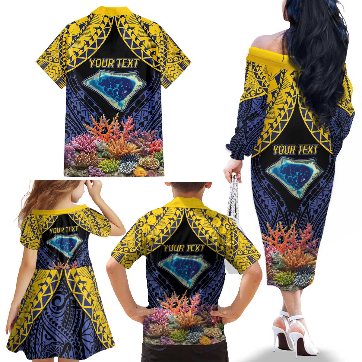 Tokelau Atafu Atoll Personalised Family Matching Off The Shoulder Long Sleeve Dress and Hawaiian Shirt Pacific Coral Reef Vibe LT9 - Polynesian Pride
