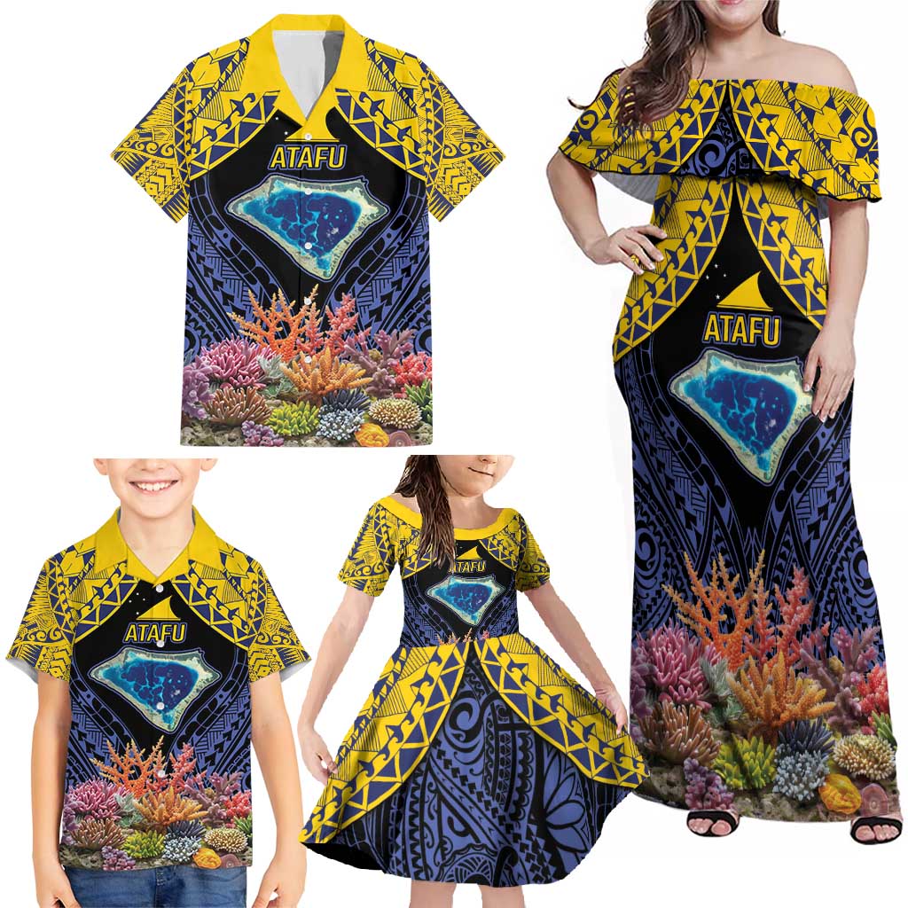 Tokelau Atafu Atoll Personalised Family Matching Off Shoulder Maxi Dress and Hawaiian Shirt Pacific Coral Reef Vibe LT9 - Polynesian Pride
