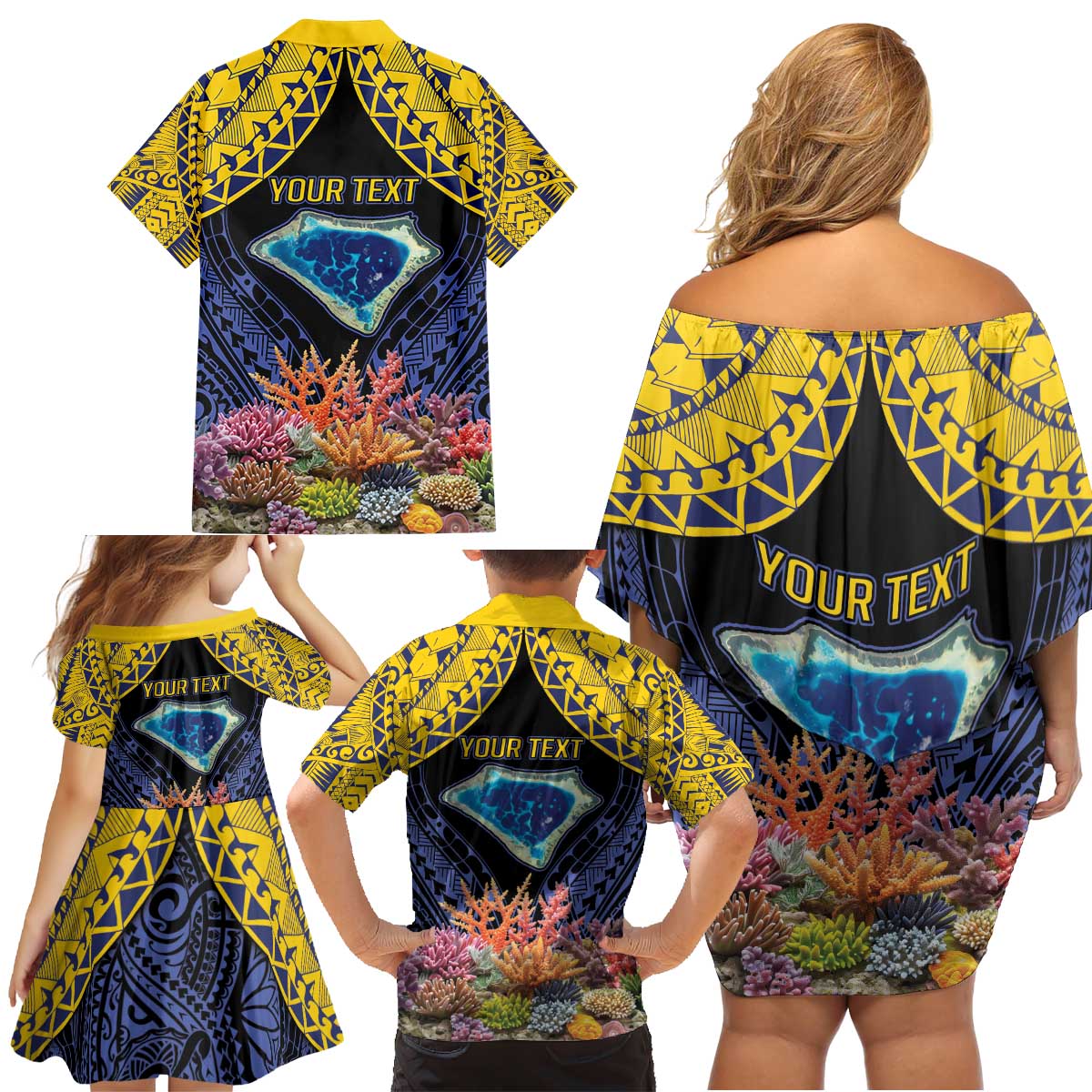 Tokelau Atafu Atoll Personalised Family Matching Off Shoulder Short Dress and Hawaiian Shirt Pacific Coral Reef Vibe LT9 - Polynesian Pride