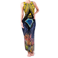 Tokelau Atafu Atoll Personalised Family Matching Tank Maxi Dress and Hawaiian Shirt Pacific Coral Reef Vibe LT9 Mom's Dress Gold - Polynesian Pride