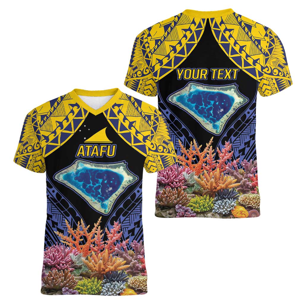 Tokelau Atafu Atoll Personalised Women V-Neck T-Shirt Pacific Coral Reef Vibe LT9 - Polynesian Pride