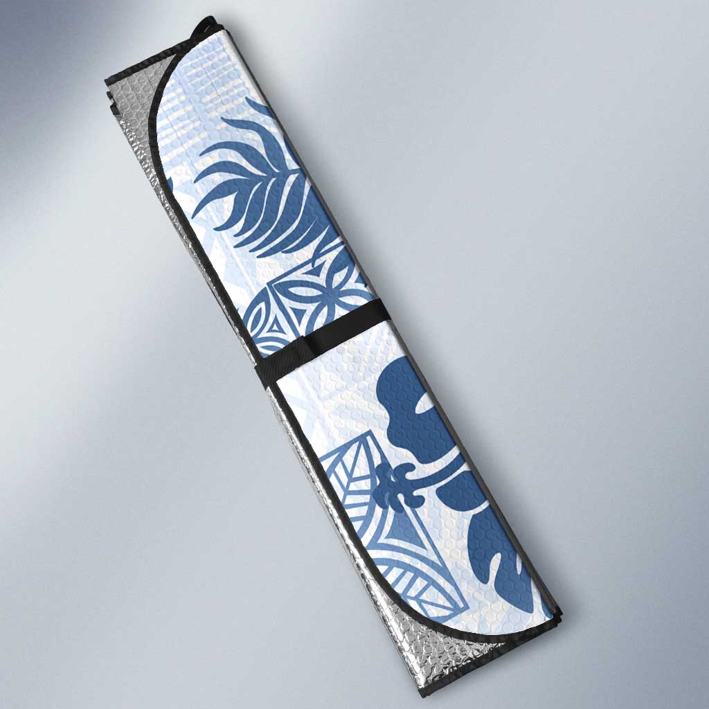 Vintage Hawaii Auto Sun Shade Hibiscus Tapa Tribal With Hawaiian Quilt Pattern Blue - Polynesian Pride