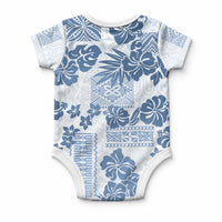 Vintage Hawaii Baby Onesie Hibiscus Tapa Tribal With Hawaiian Quilt Pattern Blue